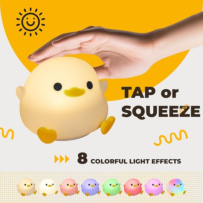LED Squishy Animal Night Light - 2 Level Dimmable Nursery Lamp for Kids, Rechargeable Touch Lamp, Cute Dorm Decor - Perfect Baby Boys Girls Gift (Pea Duck) - Bloomnest