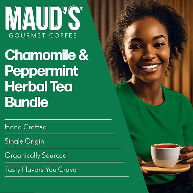 Maud's Organic Chamomile Lavender & Organic Peppermint Tea Bundle, 48 ct, Recyclable Single Serve Pods – 100% Gourmet Blended Tea Leaves, Compatible with Keurig K Cups Maker - Bloomnest