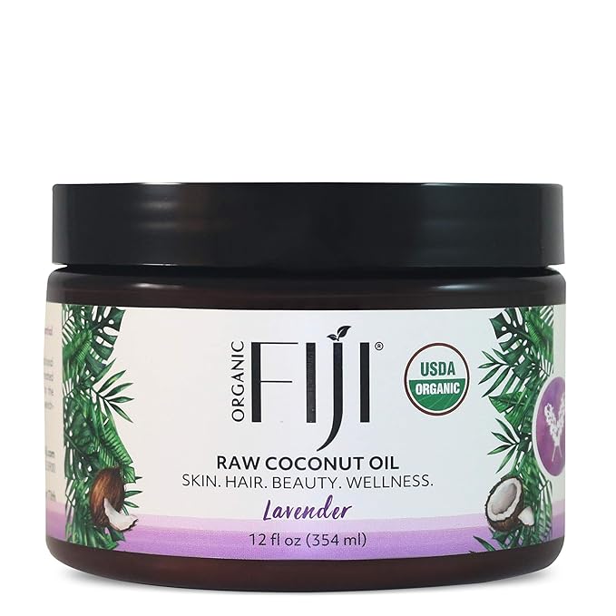 Organic Fiji Raw Cold Pressed Coconut Oil for Hair, Skin, Face & Body | Relaxing Massage Oil | Lavender,12 oz for Women Men & Baby - Bloomnest