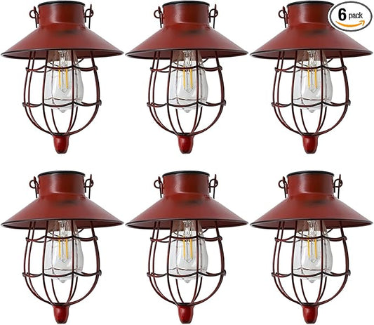 YAKii 6 Pack Solar Lantern Hanging Waterproof Outdoor Metal Solar Lamp with Warm White Light Decorate for Yard Garden Pathway Patio Porch (Red) - Bloomnest