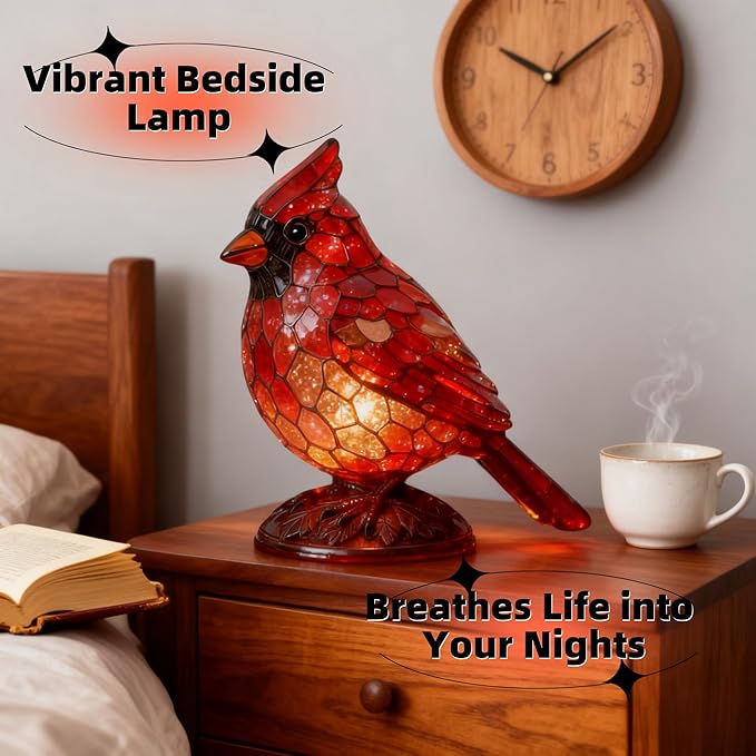 Sheremart Cardinal Lamp, Red Resin Birds Desk Light, Cardinalis Night Light for Christmas, Cardinal Gifts Bird lamp, Handmade Fanyil Cardinal Lamps for Home, Office, Bedroom (8.6inch) - Bloomnest