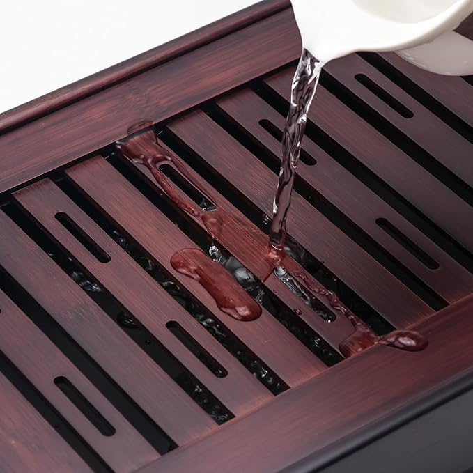 Bamboo Chinese Tea Tray - 13.6 x 8.9 inch Japanese Tea Serving Tray, Gongfu Tea Table Set with Reservoir Type Water Storage Box - Large - Bloomnest