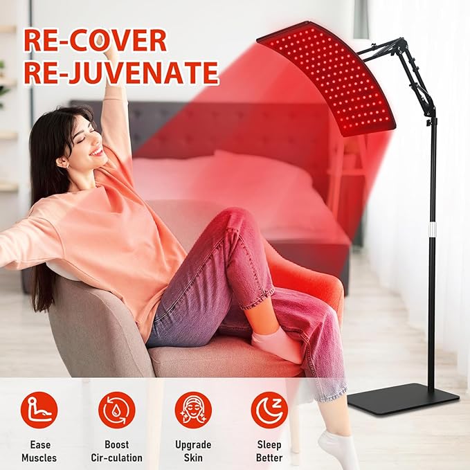 Red Light Therapy for Body, Adjustable Infrared Light Therapy Lamp with Stand - 660nm Red Light and 850nm Near Infrared Light Lamp Device for Facial and Body Skincare Doinart