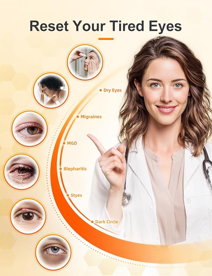 2025 Upgrade Heated Eye Mask, Cordless Warm Compresses for Dry Eyes, 3 Heat Levels, Graphene Material, 15 Uses, 1500mAh Rechargeable Battery, Washable Eye Heating Pad for Sleeping, Travel