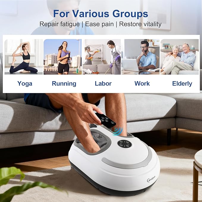 Foot Massager with Heat Shiatsu Feet Massage Machine Deep Kneading Relief for Plantar Fasciitis Air Compression 3 Heat Levels, Relax for Home Office Use, Christmas Gifts for Women Mom Dad White - Bloomnest