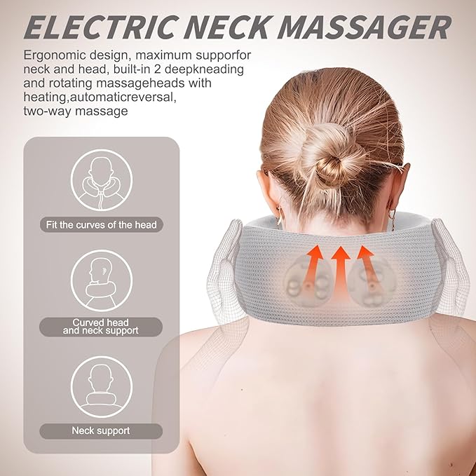 Electric Neck Massager,Portable Travel Pillow with Massage and Heat,Rechargeable vibrating Neck Pillow Massager,Perfect for Pain Relief at Home,Office,Travel,Fathers Day Gift Ideas from Daughter Son - Bloomnest