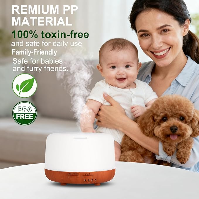 300ML Essential Oil Diffuser, Small Aromatherapy Diffuser with Remote, 7-Color LED Light, 4 Timer Settings, Safe Auto-Off, for Bedroom, Desk, Home Office - Bloomnest