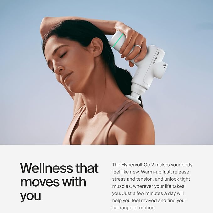 Hyperice Hypervolt Go 2 - Arctic Grey - Featuring Quiet Glide Technology - Handheld Percussion Massage Gun - 3 Speeds, 2 Interchangeable Heads - Helps Relieve Sore Muscles and Stiffness - FSA and HSA - Bloomnest