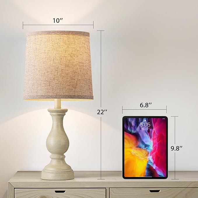 Seealle Farmhouse Table Lamps Set of 2 - Rustic Lamp for Bedroom Living Room, 22" Boho Bedside Lamps for Night Stands End Table Office Desk Lamp Nightstand Clearance with Linen Shades(Antique White) - Bloomnest