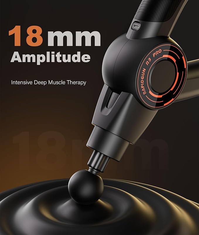 R3 Pro 3-in-1 Massage Gun with Vibration - 18mm Amplitude & 6500RPM Deep Tissue Percussion Massager for Pain Relief in Back, Shoulder, Leg - Gift for Athletes - Bloomnest