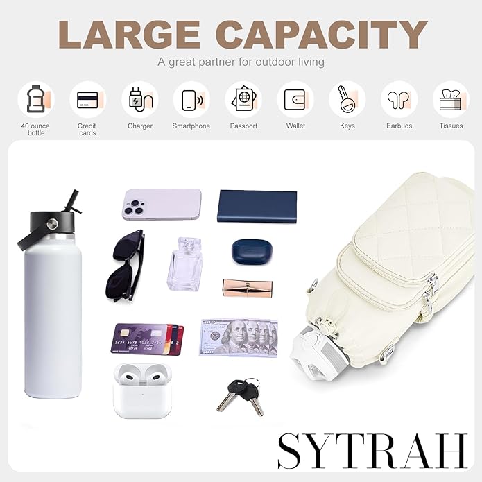 Water Bottle Bag Crossbody，Insulated Water Bottle Purse Crossbody Water Bottle Holder with Strap 40 oz SYTRAH