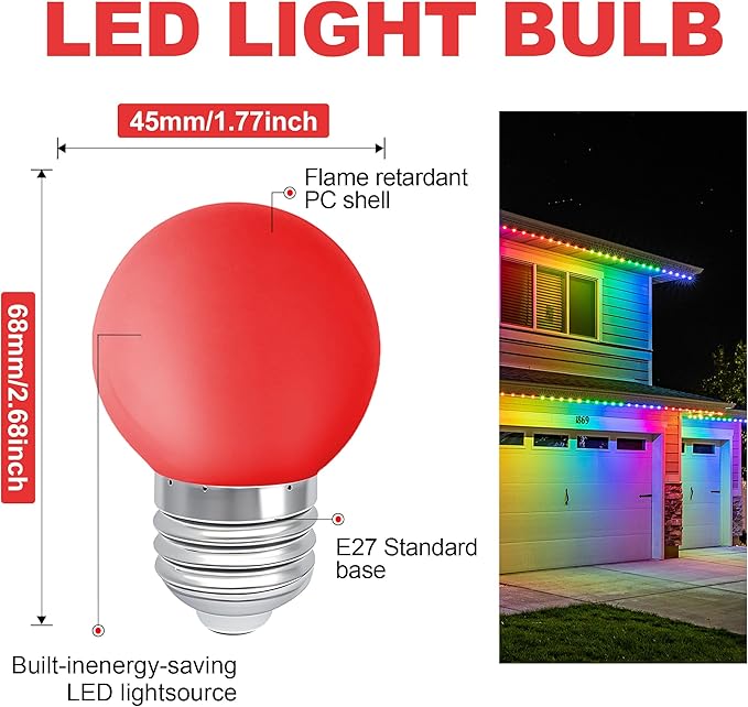 LED Colored Light Bulbs, E27 Small Light Bulb, G45 1W LED Bulb, Purple Yellow Green Red Blue for Bedroom Wedding Halloween Christmas Party Bar Mood Decoration,10 Pack - Bloomnest