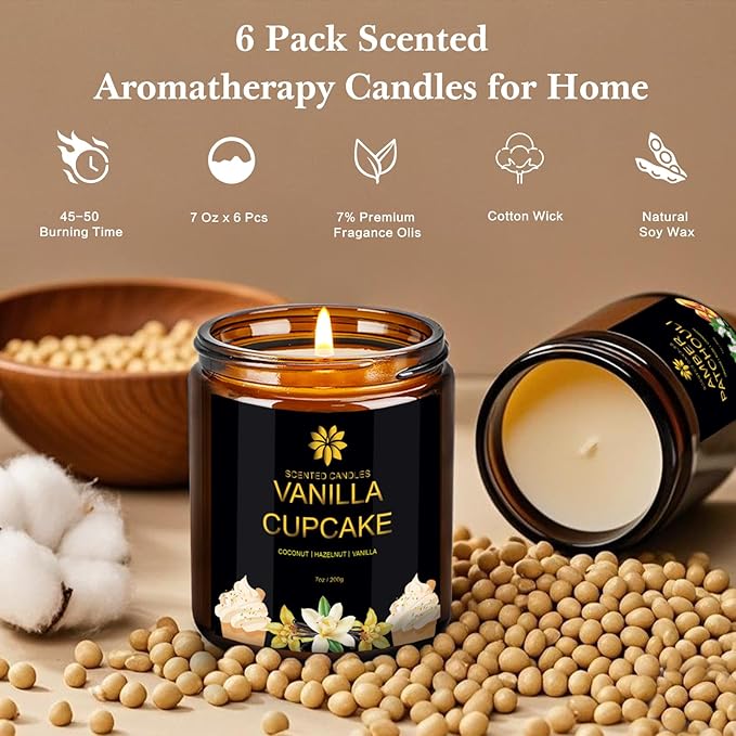 Scented Candles Set for Home, 6 Pack Scented Aromatherapy Candles for Women, 42.3 Oz 300 Hours Burning, Soy Wax Candle Gift Set with Lemon Lavender, Idea for Birthday, Anniversary, Mother's Day - Bloomnest