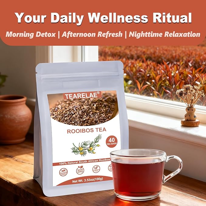 TEARELAE - Rooibos Tea Bags, 40 Count - Premium Natural Rooibos Red Tea - Caffeine-Free Herbal Tea from South Africa - Non-GMO - Perfect for Relaxation & Comfort - Bloomnest