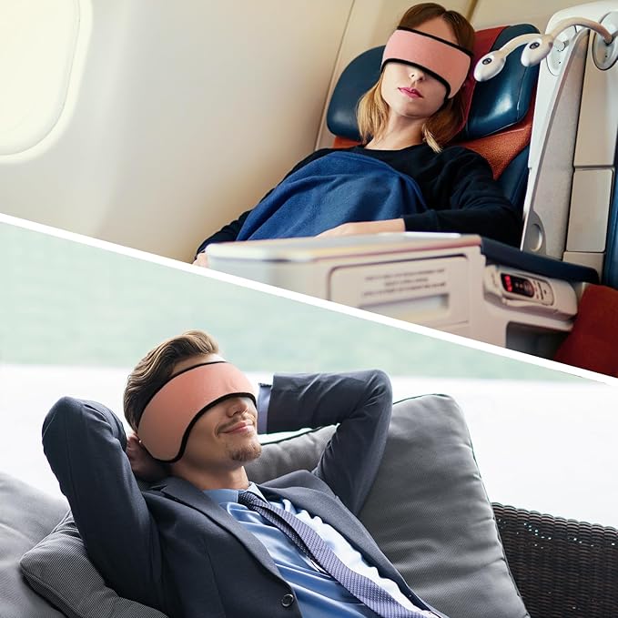 Plush Sleep Mask - Adjustable Headband, 2 in 1 Eye & Ear Mask for Men & Women, Soft Eye Cover for Side Sleepers (Pink) - Bloomnest