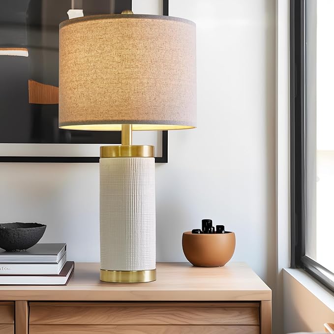 24.5 inches Modern Ceramic Bedside Lamp Set of 2 for Bedroom Decor Farmhouse Table Lamp for Living Room Office Dorm - Bloomnest