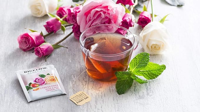 Bigelow Benefits Stress Free Rose & Mint Herbal Tea, Caffeine Free, 18 Count (Pack of 6), 108 Total Tea Bags - Bloomnest