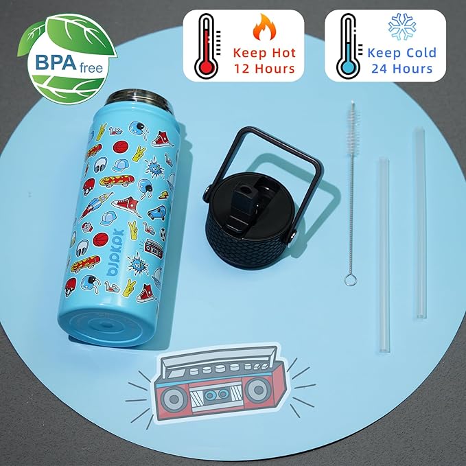BJPKPK Insulated Water Bottle with Straw Lid, 18 oz Stainless Steel Metal Water Bottles, Reusable Leak Proof BPA Free Water Bottles, Cups, Thermo, Playground - Bloomnest