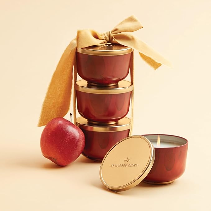 Thymes Scented Candles for Women & Men – Tin with Lid – Luxury Home Decor – Apple Candles with Notes of Crushed Clove, Cardamom, Bourbon & Malted Rum (Simmered Cider, 6.5 oz) - Bloomnest