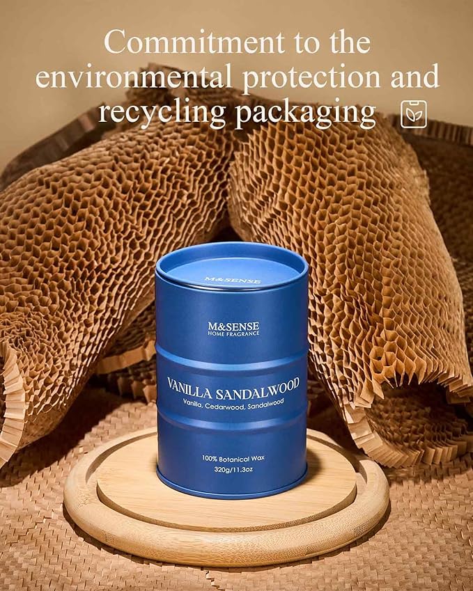 M&SENSE Vanilla Sandalwood Scented Candles Natural Non Toxic, Aromatherapy Candle for Stress Relief Meditation Relaxing, Housewarming Gifts for Women Men, 11.3oz 70 Hour Long Burning - Bloomnest