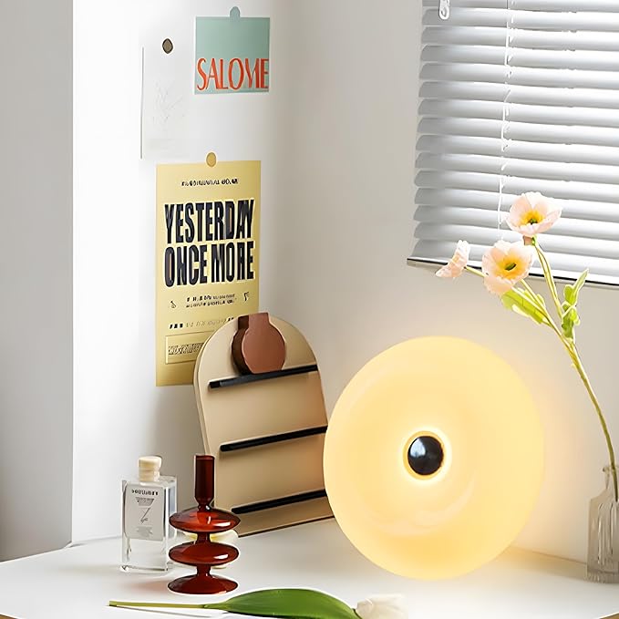 Creative Design White Donut Lamps, Plug-in Wall Sconse Or Table Lamp Dual Use Atmosphere Lamp, Modern Infinitely Dimmable White Wall Lamp Desk Light for Corridor, Bedsided Or Warm Decoration - Bloomnest
