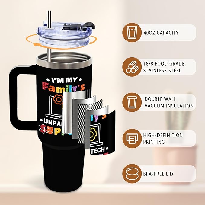 DUUV Funny 40 Oz Tumbler, I'm My Family's Unpaid Tech Support Cup, Computer Gifts for IT Guy Programmer Geek Nerd, Birthday Christmas Gifts for Computer Engineer Men, 1PCS - Bloomnest
