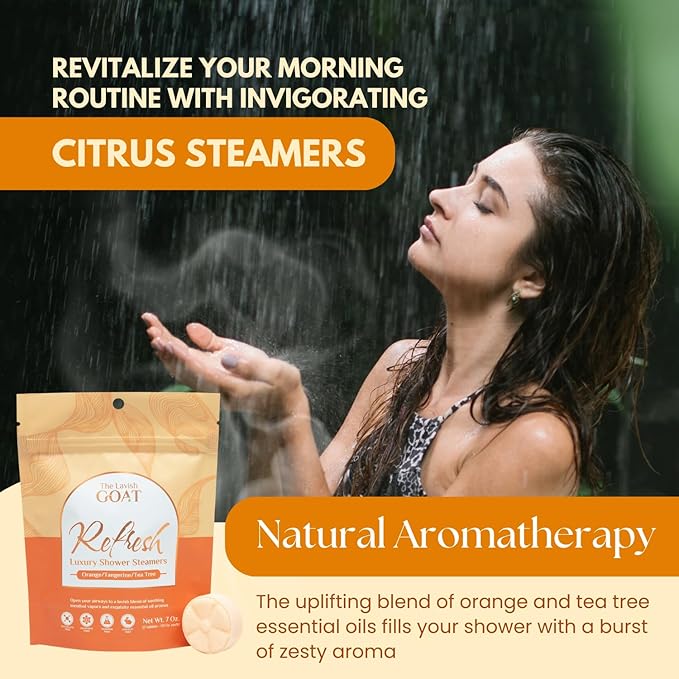 TLG Refresh Shower Steamers Aromatherapy 7 Pack – USA Made with Extra Menthol and Orange & Tea Tree Essential Oils – Shower Bomb for Relaxation, Citrus Shower Tablets – Gift for Men & Women - Bloomnest