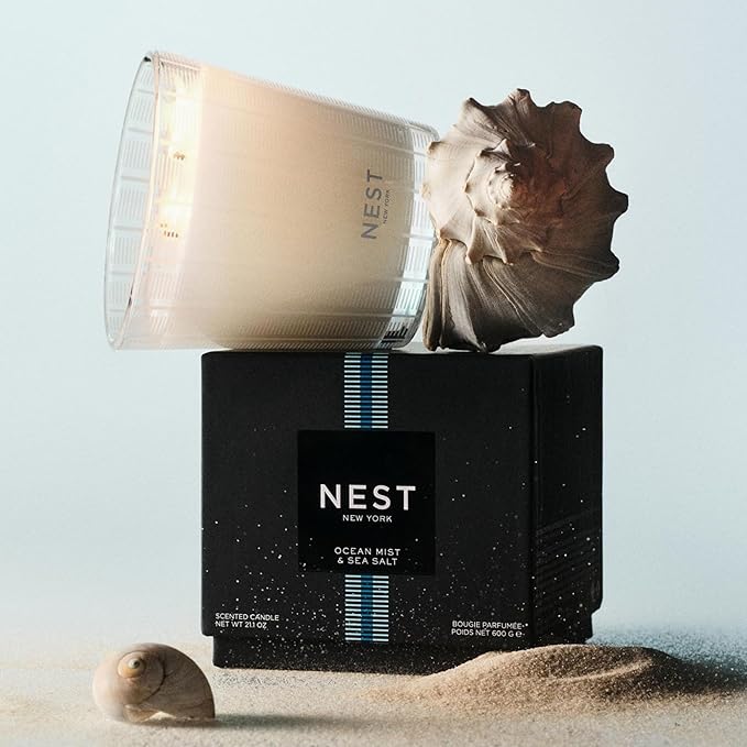 NEST New York Scented 3-Wick Candle, Ocean Mist & Sea Salt - 21.2 oz - Up to 100-Hour Burn Time - Reusable Glass Vessel - Bloomnest