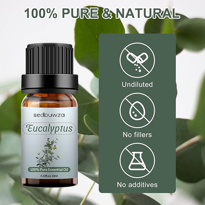 Sedbuwza Eucalyptus Essential Oil, Pure Organic Eucalyptus Fragrance Oil for Diffuser, Humidifier, Soap, Candle, Perfume Sedbuwza