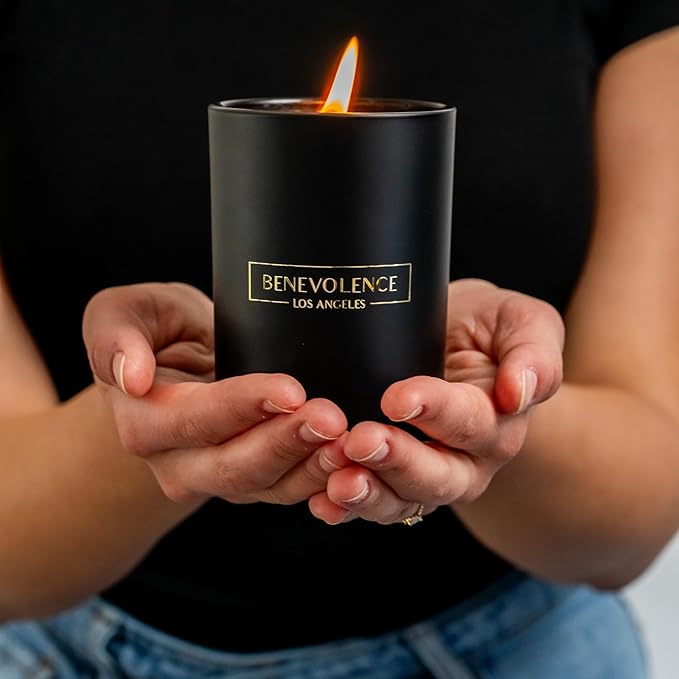 Benevolence LA Santal Scented Candle | Soy Christmas Candles, Black Candle for Home | Holiday Candles Gifts for Women and Men | Home Fragrance | Aromatherapy | Bathroom Freshener | 10oz - Bloomnest