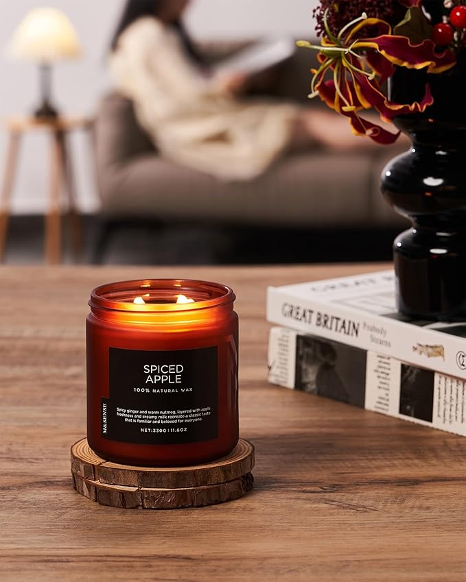 M&SENSE Spiced Apple 2 Wick Fall Scented Candle, 11.6oz Natural Soy Wax Candle for Autumn Decor, Up to 70 Hours Burn Time, Strong Fall Scented Candle Gift for Christmas Holiday Celebration - Bloomnest