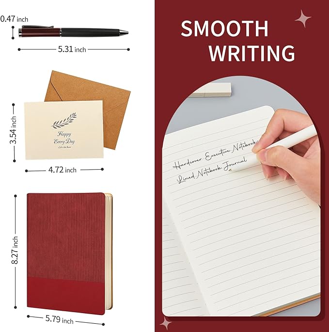 A5 Lined Notebook with Pen & Gift Box 216 Pages PU Leather Journals for Women Men 100GSM Thick Paper College Ruled Notebook for Christmas Gifts,School,Travel,Business,Work,Home Writing (Red) - Bloomnest