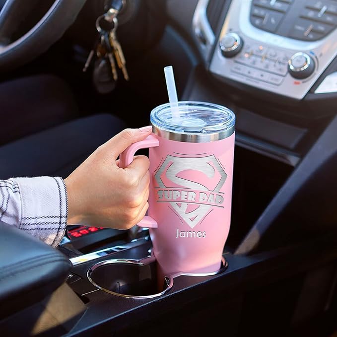 Custom Dad Tumblers Personalized Fathers Day Gifts for Men from Doughter, Son, Kids, Customized Funny Dad Gifts 40oz Insulated Stainless Steel Coffee Mom Cup with Handle Straw Lid - Bloomnest