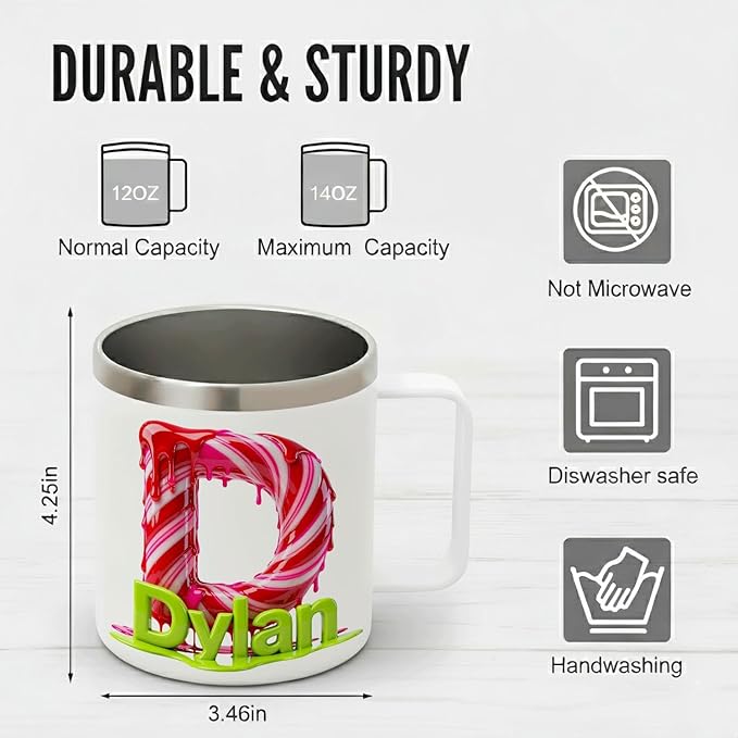 Personalized Christmas Insulated Coffee Mug with Handle –Double Wall Stainless Steel Travel Tumbler for Hot & Cold Drinks – Unique Holiday Gift for Men, Women, & Kids(B125) - Bloomnest