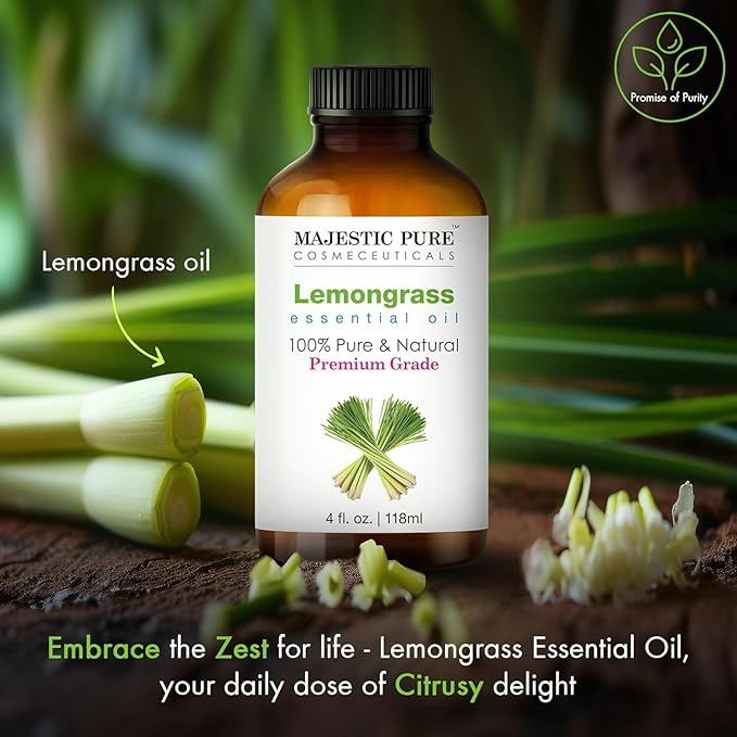 Majestic Pure Lemongrass Essential Oil with Glass Dropper - 4 Fl Oz Pack of 2-100% Pure and Natural Lemongrass Oil - Premium Grade Essential Oils for Diffuser, Aromatherapy, Soap and Candle Making - Bloomnest