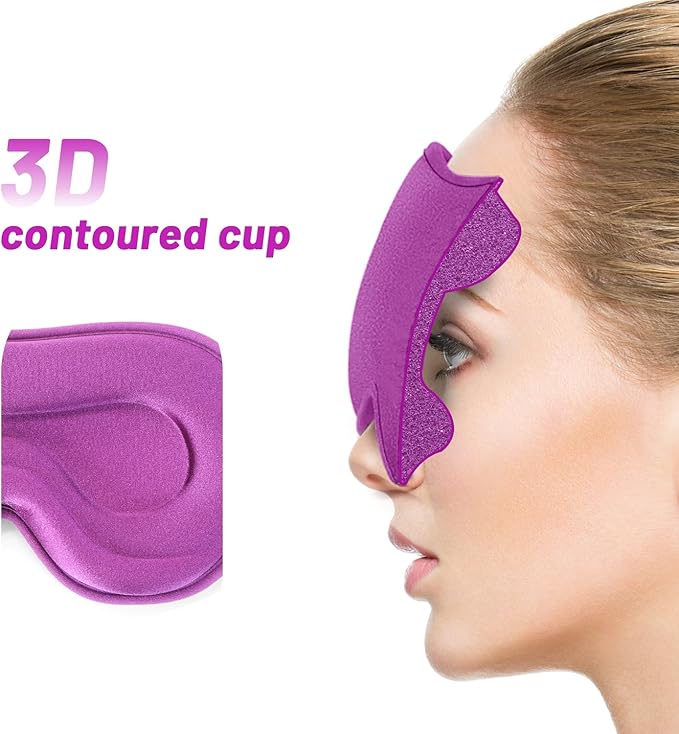Sleep Eye Mask for Men Women, Lash Extensions 3D Sleeping Mask, Travel Blackout Night Blindfold Eye Shade Cover with Adjustable Strap (Purple-3D) - Bloomnest