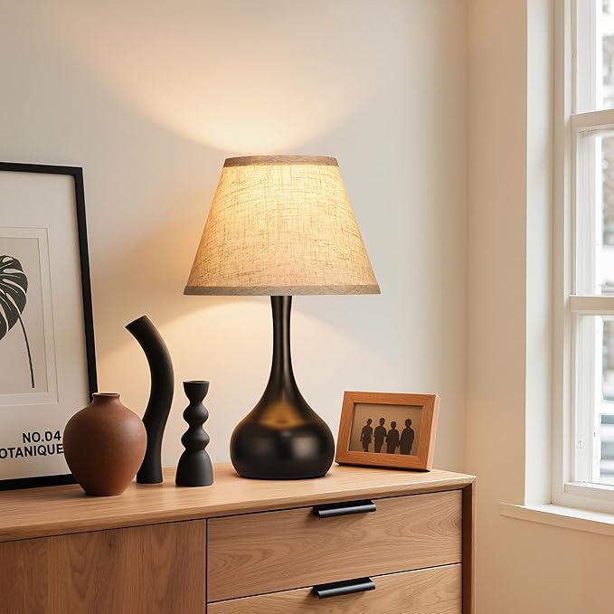 Touch Table Lamp for Bedroom Set of 2, 3-Way Dimmable Bedside Lamp for Nightstand, 17” Farmhouse Metal Desk Lamp with Linen Shade for Living Room, Kids Reading, Dorm, Home Office Decor, Bulb Included - Bloomnest