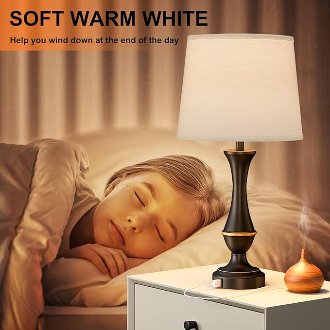 Seealle Upgraded Touch Lamps for Bedrooms Set of 2 - Nightstand Table Lamp with USB C+A, 3 Way Dimmable Lamps for Living Room, Office(White) - Bloomnest