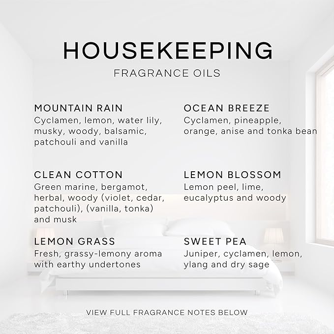 Eternal Essence Oils Housekeeping Set of 6 Premium Fragrance Oils - Includes Clean Cotton, Lemon Blossom, Lemon Grass, Sweet Pea, Ocean Breeze and Mountain Rain Scented Oils - 10ML - Bloomnest