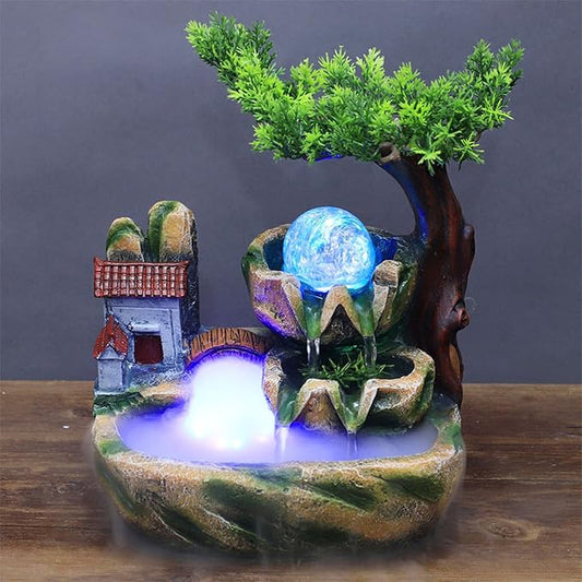 Small Bonsai Humidifier Mini Tabletop Waterfall Fountain with LED Color Night Light and Atomizer, Desktop Water Fountains Indoor Home Decor or Festival Birthday Gift for Girls Boys, 10 Inch - Bloomnest