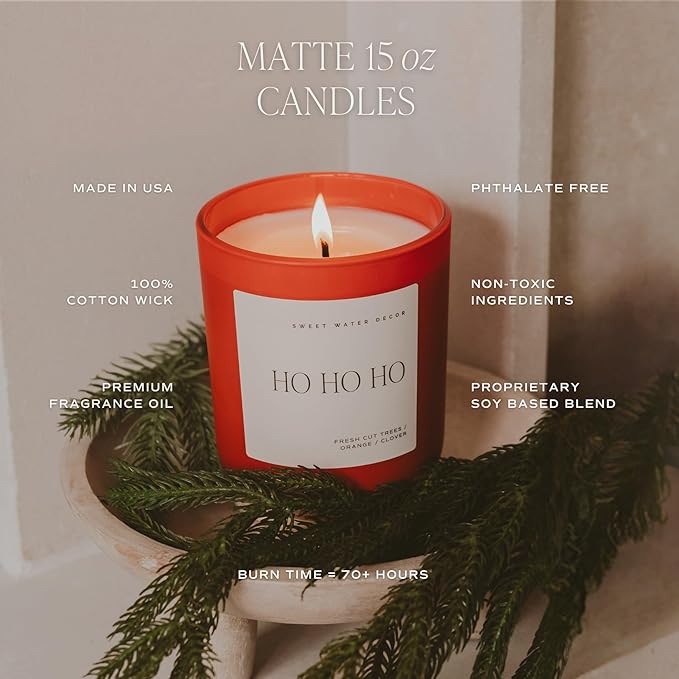 Sweet Water Decor Candy Cane and Cocoa Christmas Scented Candles - Christmas Stocking Stuffers Soy Candles Vanilla Scent - Christmas Candles with 70 Hours Burn Time - 15Oz Red Matte Jar Wax Candles - Bloomnest
