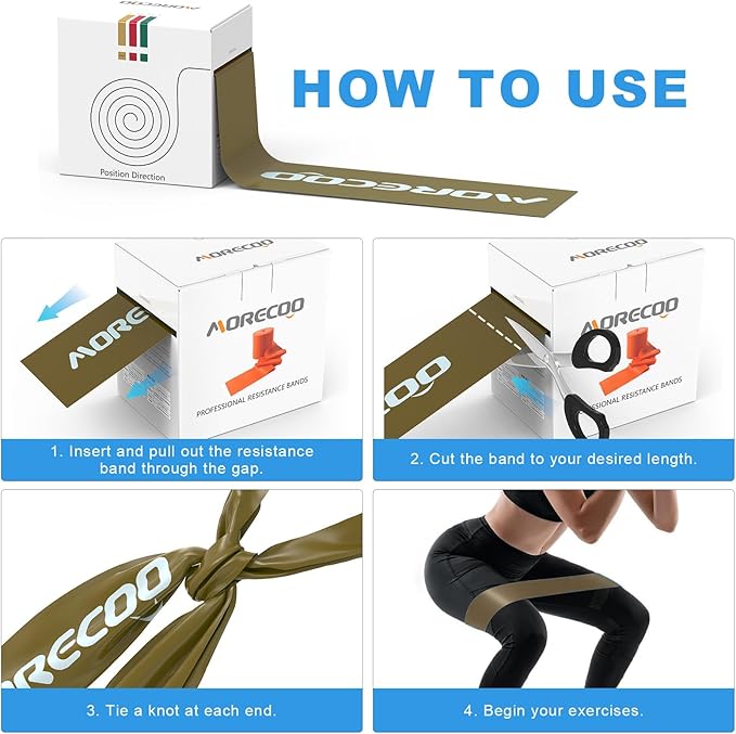 MORECOO Risistance Bands, 25 Yard Roll Professional Latex Stretch Bands for Physical Therapy, Elastic Bands for Upper & Lower Body Exercises, Lower Pilates, Home Workouts & Rehab, Core Exercise - Bloomnest
