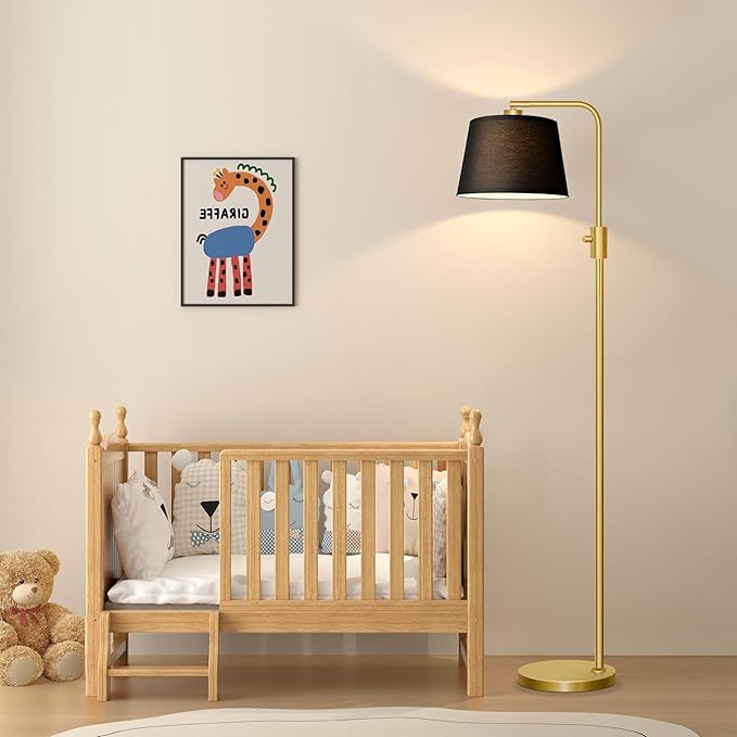 Nintiue Dimmable Gold Floor Lamp, 1000 LM LED Edison Bulb Included, Arc Floor Lamps for Living Room with Black Shade, Modern Standing Lamp Tall Lamps for Living Room Bedroom - Bloomnest