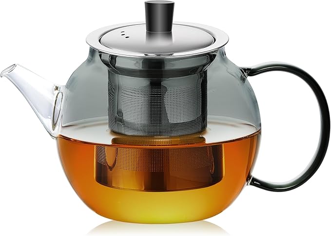 28OZ Glass Teapot with Infuser Stovetop Safe, 800ml Borosilicate Glass Kettle Tea Pot with Infusers tea infuser pot for loose leaf tea, tea Maker brewer, Dishwasher Safe, tetera para te(Dark Gery)