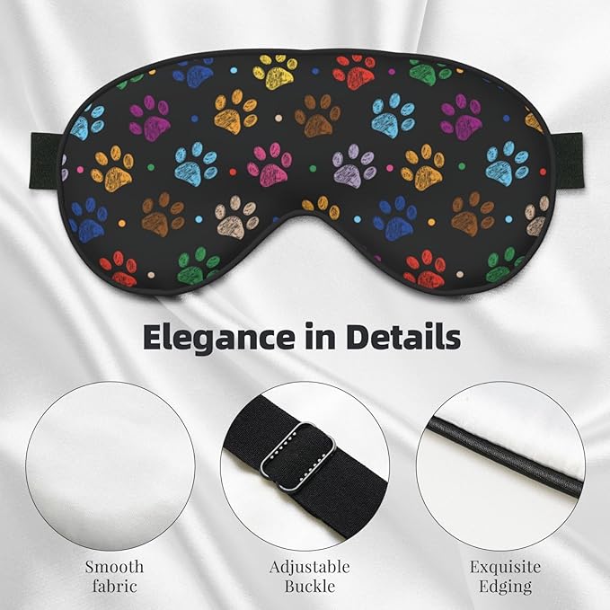 Sleep Eye Mask Colorful Paw Print Sleep Mask for Women Men Comfortable Eye Mask with Adjustable Strap Soft Eye Cover Blindfold for Travel Yoga Nap Shift Work - Bloomnest