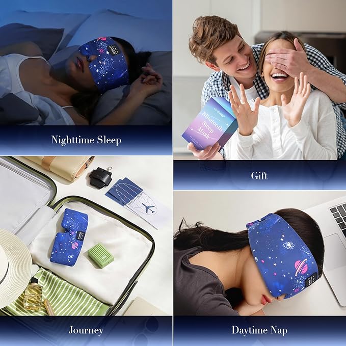 LC-dolida Sleep Mask with Bluetooth Headphones, Extra Large Silk Eye Mask for Sleeping Side Day Sleepers, Sleep Headphones Bluetooth 5.4 for Women Men with Thin Speaker, Blackout, Comfort, Microphone