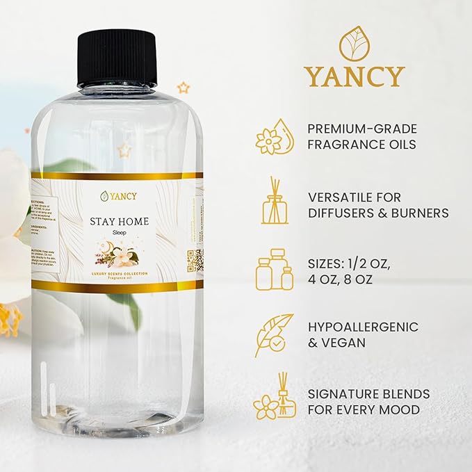 YANCY Stay Home Luxury Collection Fragrance Oil (8 oz), Cozy Vanilla and Amber Scent, Perfect for Diffusers, Oil Burners & Aroma Lamps, Comforting Home Scent for Relaxation & Unwinding YancySpa