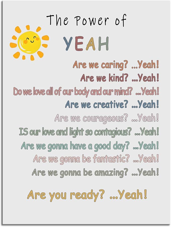 Inspirational Poster Positive Psychological Suggestion “The Power of Yeah” Motivational Wall Decor for Home Bedroom School Psychotherapy Room Framed Ready to Hang [30" W X 40" H] - Bloomnest