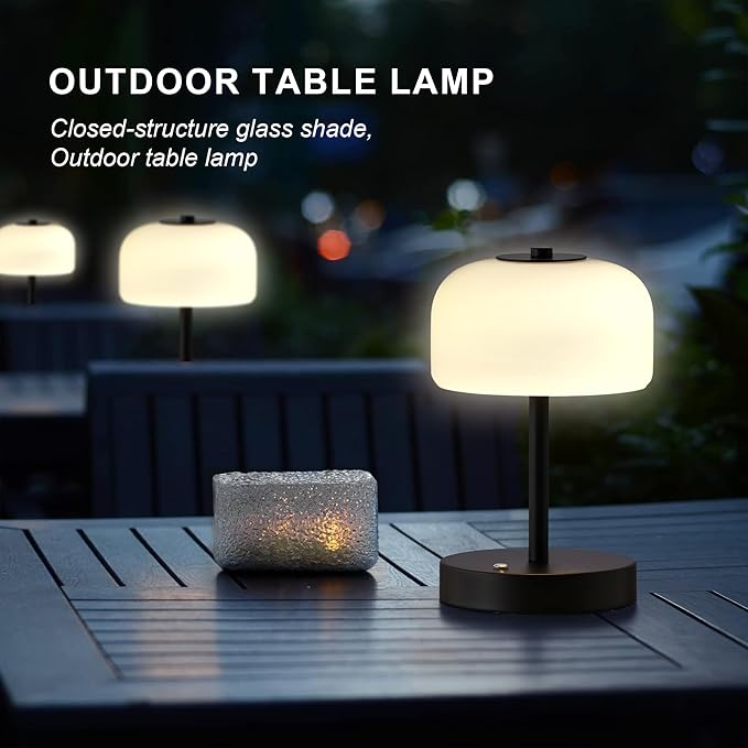 Oneach 9" Small Portable Cordless Table Lamp, 3-Way Dimmable Touch Rechargeable Battery Powered Mushroom Lamp Bedroom Dining Table Living Room Shelf Decor, Black - Bloomnest