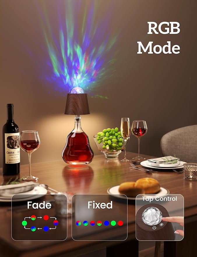 Joyzy Table Lamp Projector Lighting, Wireless Wine Bottle Lamps Rechargeable Lights Water Wave Ripple Projection Liquor Bottle Decoration Light Ambient for Bar - Bloomnest
